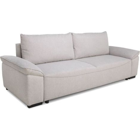 Canapé convertible avec coffre - 3 à 4 places - NORMAN - Tissu beige - 240 x 85 x 85 cm (1/5)