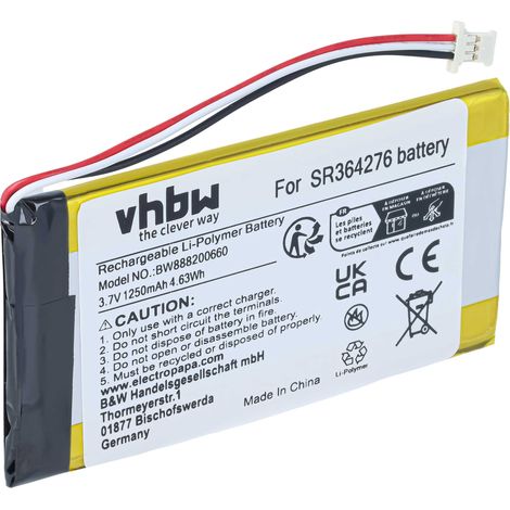 vhbw Batería reemplaza Becker SR364276 para navegador  navi, GPS (1250 mAh, 3,7 V, Li-poli) (1/5)