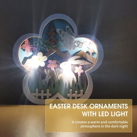 [Tableaux Bois] [LED Lumière] Ornements de Pâques Rabbit Fleurs Décoration Murale Centre-pièces Festives Multicolore Bois Batteries AG10 13cm (1/5)