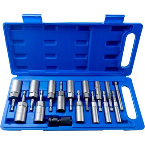 Ensemble de 16 outils comprenant une clé à douille hexagonale profonde, un tournevis à douille, des embouts de vissage et de perçage électriques de 5,5 mm à 19 mm et une douille télescopique (1/5)