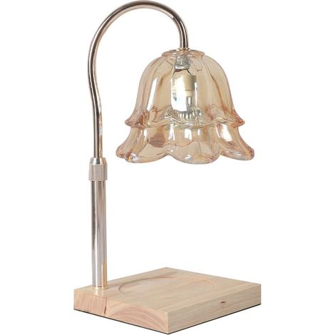 Chauffe-bougie - Lampe de table - Lampe à parfum - Bougie électrique - Lampe à parfum réglable - Éclairage d'ambiance pour la chambre - Couleur champagne - Métal/Bois couleur champagne (1/5)