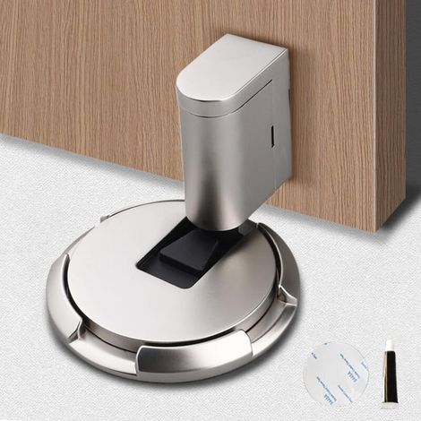 Adjustable magnetic doorstop, no drilling required – suitable for indoor and outdoor use – brushed silver (1/5)