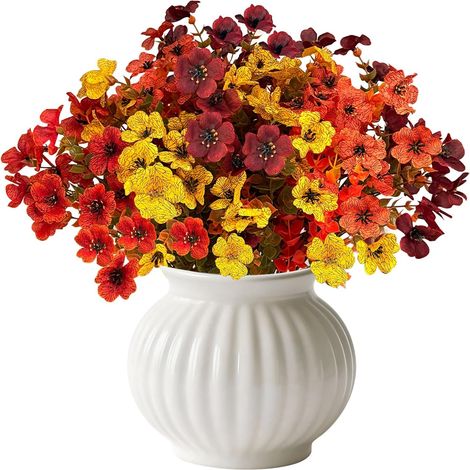 8 Pièces Fleurs Artificielles Extérieures, Résistant Aux Intempéries Fleurs Artificielles Deco, Résistant UV Bouquet De Fleurs, Beau et Réaliste pour Décorer Maison, Balcon (Orange) (1/5)