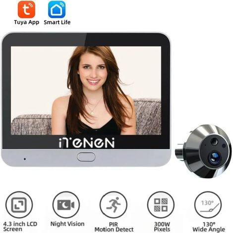 Tuya Smart sans fil 2.4G WIFI vidéo porte Peepholes avec caméra 1080P sécurité maison unidirectionnelle Audio numérique porte caméra,Silver (1/5)