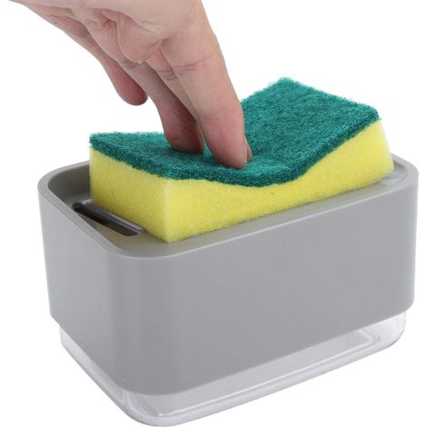 Distributeur De Savon Liquide - Porte-Eponge 2 En 1 - Design Biseauté Ajouré - Fond Antidérapant - Transparent - ABS+PS Alimentaire - 1 Pièce (1/5)
