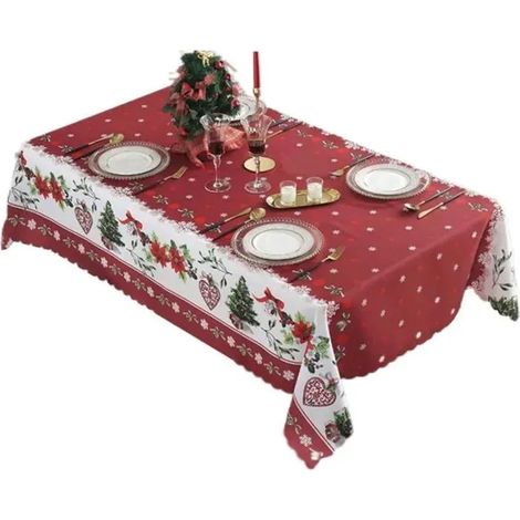 Nappe de Noël imperméable 150x200 cm, rectangulaire, motif sapin, anti-taches pour table de fête (1/5)