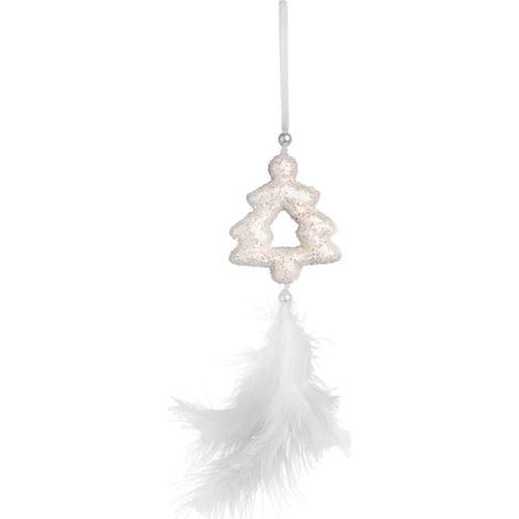 Decorazione a ciondolo per albero di Natale con piume, 30 cm, bianca. (1/2)