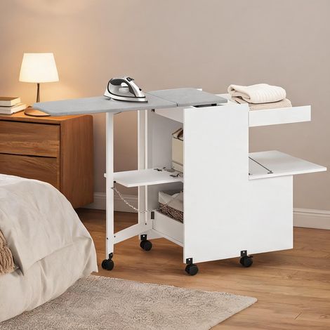 Armoire à repasser pliante sur roulettes avec rangement Blanc (1/5)