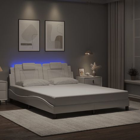 Cadre de lit Viana avec LED sans matelas blanc 160x200 cm (1/5)