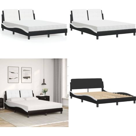 Lit avec matelas noir et blanc 140x200 cm similicuir - Lit Double - Lit Plateforme - Lit Design - Cadre Lit - Matelas Mousse - Home & Living (1/5)
