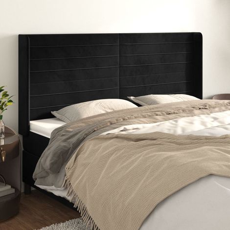 vidaXL Tête de lit avec oreilles Noir 183x16x118/128 cm Velours (1/5)