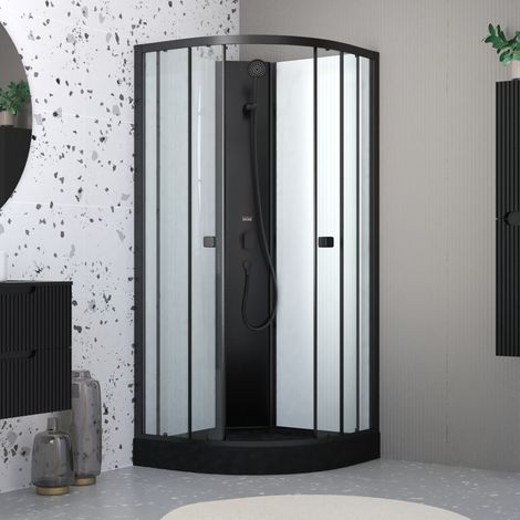 Cabina de ducha 1/4 de círculo 85x85 - Puertas correderas - Plato negro (1/5)