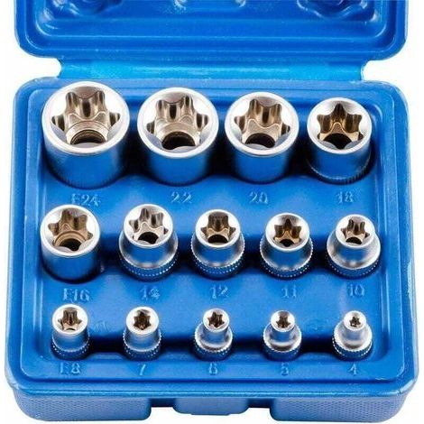 Lot de 14 Douilles Torx Femelles E4 à E24 pour Clés Dynamométriques et Outils Hexagonaux (1/3)