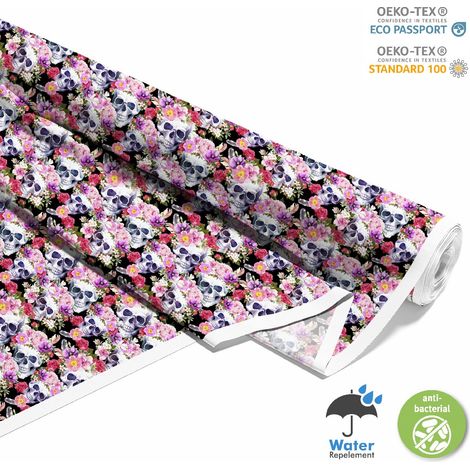 TESSUTI DECORATIVI PER ESTERNI OXFORD - Motivo Teschi con Fiori 2 I DX445 (1/5)