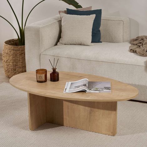Mesa de Centro Parona, Forma Ovalada, Tapa Madera Nobilitada, Color Tablero Marrón, 120x65x40h cm Roble Marrón (1/5)