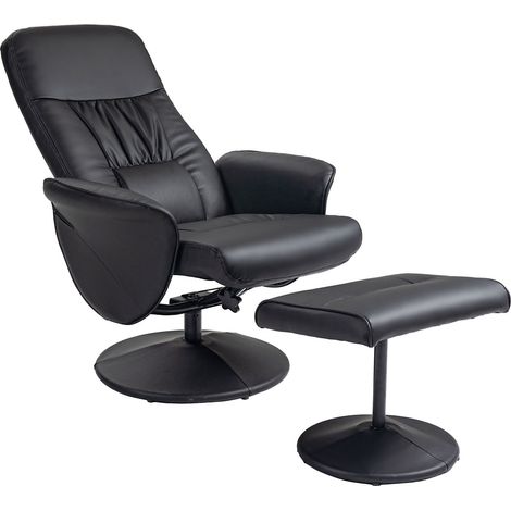 Sillón Relax Con Taburete, Sillón Tv, Sillón Tv Con Función Reclinable, Sillón Giratorio Tapizado Para Salón, Dormitorio, Piel Sintética, Negro