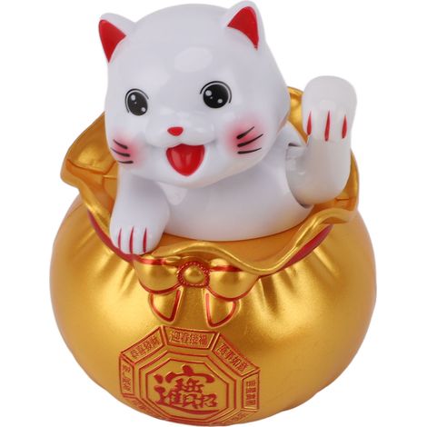 console centrale de voiture, chat porte-bonheur solaire, caisse enregistreuse de bureau en forme de chat porte-bonheur, ornement chat porte-bonheur aux grands yeux dorés (1/5)