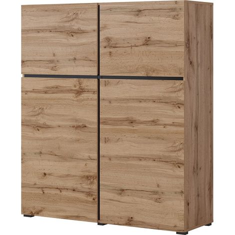 Buffet alto colori rovere e nero L120xH140xP40 collezione HAVANA. Credenza alta design con 4 porte.