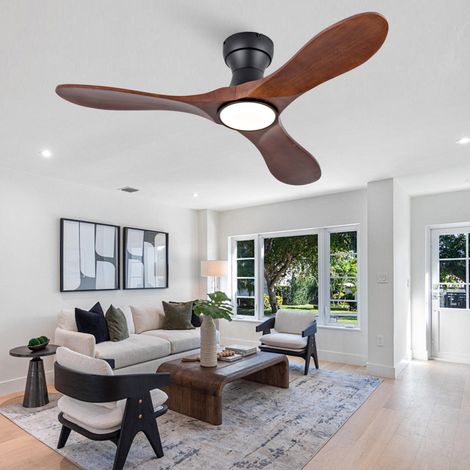 Ventilatore da soffitto con luce 42 pollici, 3 pale in legno, telecomando, nero HAVRYA (1/5)