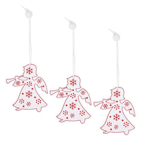 Ozdoba per l'albero di natale 6,5 cm in legno, pendente natalizio angioletto 3 pezzi bianco. (1/5)