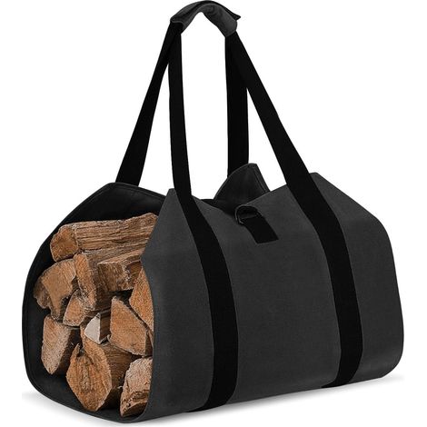 Sac de Transport pour Bois de Chauffage Pliable et Imperméable - Grand Sac à Bûches Résistant pour Cheminée, Poêle - pour Camping, Plage, Rangement, Noir (1/5)