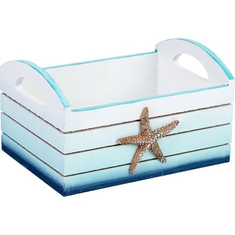 Bandeja de madera decorativa con estrella azul 18x14x11h cm