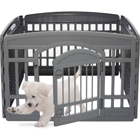 Iris Ohyama – Parc pour chien intérieur extérieur 4 panneaux avec porte verrouillable – H60cm – Polypropylène et caoutchouc – Portable et facile à nettoyer