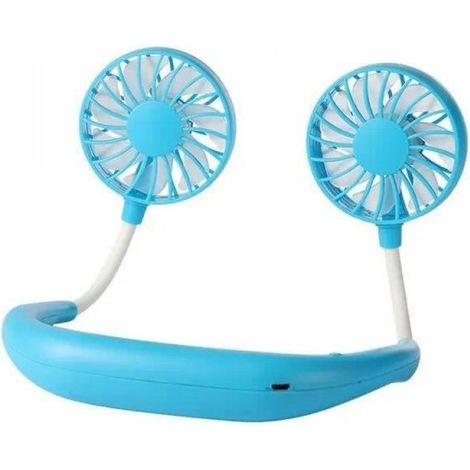 Mini Ventilateur Suspendu - USB - 3 Vitesses - Pour Cou - Bleu - 190 x 230 x 30 mm - 180 g
