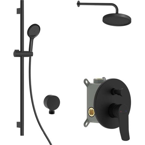 kielle Nefia - Set doccia con miscelatore da incasso, per 2 utenze, con accessori e corpo EcoSpare, nero opaco 20627SP94 (1/5)