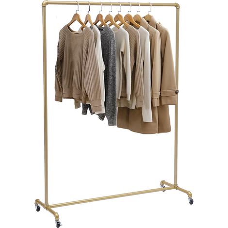 Porte-manteau en métal avec 4 roulettes - Tringle à vêtements - Pour suspendre des vêtements - 120 x 160 cm - Doré (1/5)