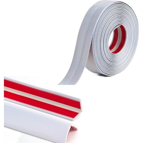 Cornière PVC, Revêtements d'angle Autocollant Plinthe Souple Protection d'angle Bordure d’angle de Mur Bande Décorative pour Plans de Travail,Carrelage, Coin de Mur,Meubles -Blanc,2cm/3Metres (1/5)