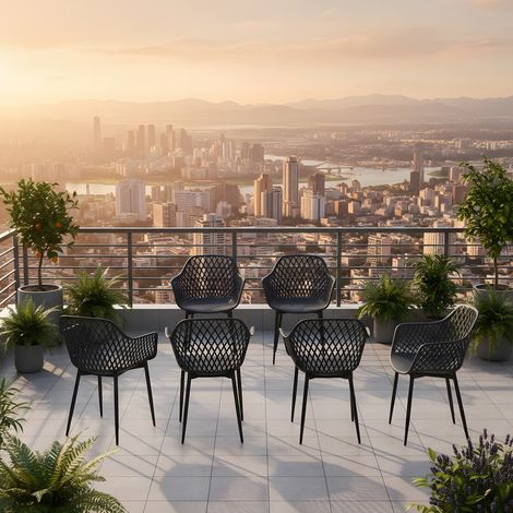 H.J WeDoo Lot de 6 Chaises de Jardin, Chaises D'extérieur en Plastique, pour Terrasse et Balcon, Pieds en Métal, Charge maximale : 120 kg, Noir (1/5)