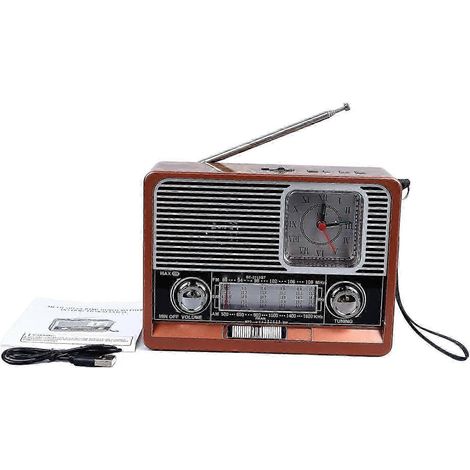 Radio vintage multifonctionnelle AM/FM/SW avec horloge, lampe torche et haut-parleur Bluetooth rétro pour la maison, les voyages et le bureau (2025) (1/5)