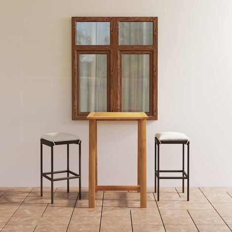 Ensemble Table de bar + 2 Chaises de bar de jardin avec coussins - Table Haute avec 2 Tabourets Marron BV699587 - BonneVie (1/5)