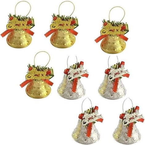 Cloche de Noël - Non spécifié - 8 mini cloches dorées et argentées - Plastique - 5x4.5cm - Décoration festive (1/4)