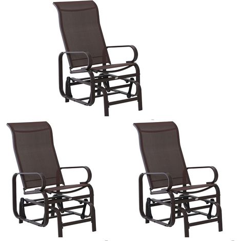 3er-Set schaukelstuhl Gartenstuhl Relaxstuhl Metall Gartenschaukel für Terrasse Balkon, Texteline 60x75x104 cm, bequem & stilvoll