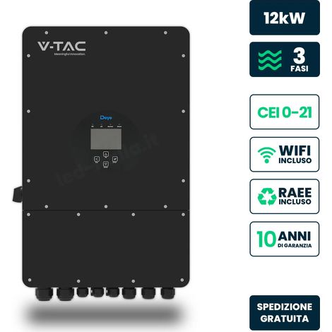 Onduleur V-TAC Deye Triphasé Hybride 12kW CEI 0-21 WiFi TA Garantie 10 ans Noir IP65 (1/2)