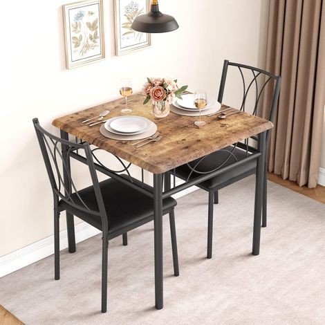 Ensemble de Salle à Manger 3 pièces, Table de Cuisine pour 2 Personnes, Table de Cuisine en Bois et 2 chaises rembourrées pour Petit Espace, Brun