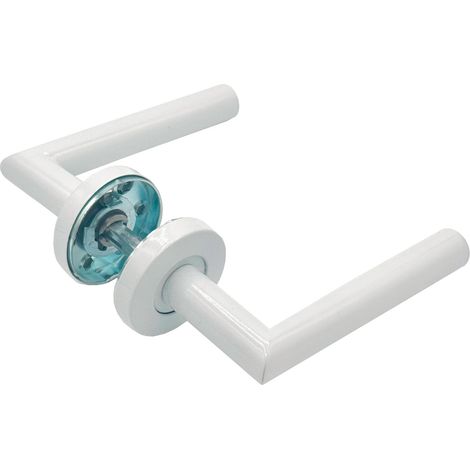 Micel - 05652 - Set di maniglia con rosetta, 53 mm e maniglia ad angolo retto, finitura in acciaio inossidabile, colore bianco, 148 x 53 x 70 mm