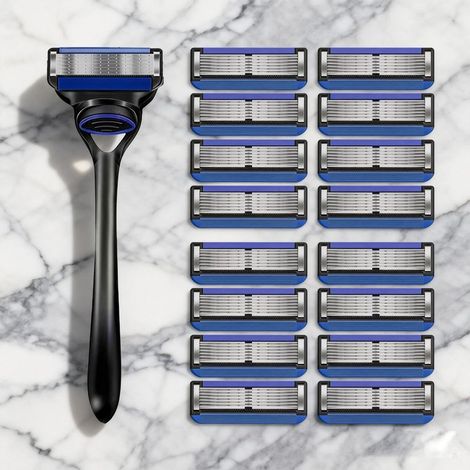 Rasoir à cartouches pour hommes – Tête pivotante, 6 lames flexibles en acier inoxydable et bande lubrifiante pour un rasage en douceur – Conçu avec précision pour un usage quotidien et les voyages. (1/3)