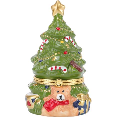 Portagioie a forma di albero di Natale, gingillo in ceramica, scrigno del tesoro, organizer per caramelle, ornamento innovativo, decorazione per la casa e l'ufficio, design con orsetto verde (1/5)