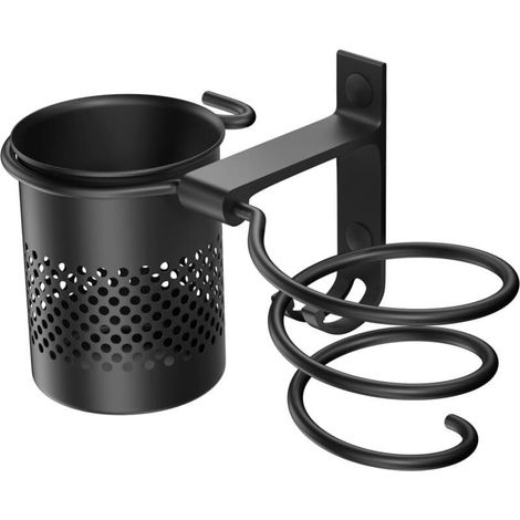 Black Hair Dryer Holder (1 Piece), Bathroom Hair Dryer Holder with Hook and Basket for Storing Hair Care Tools and Curling Irons (1/3)