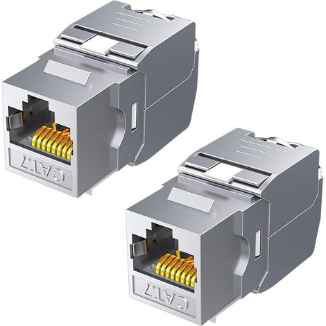 2 Pcs Two RJ45 CAT 7 Female LAN Cable Modules Compatible with CAT6/6a, 10Gbps 1000MHz, AWG 22-24, LSA Fully Shielded, STP, Suitable for Patch Panel Opening Terminals (1/5)