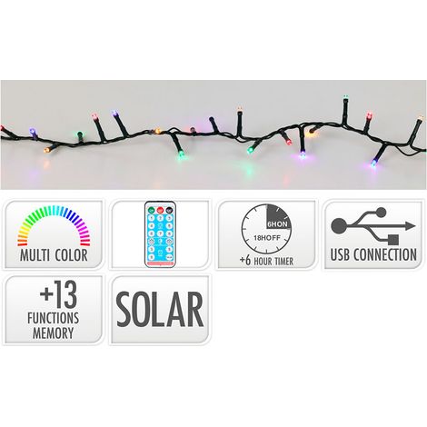 Solar-LED-Lichterkette, 768 LEDs, 13 Funktionen, mehrfarbiges Blinken, grünes Kabel, 5,6 m