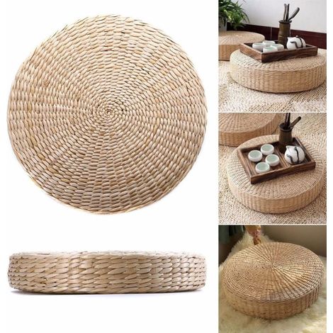 Tapis Assise - Tapis en Paille Naturelle Pucao - Épaisseur 6 cm - Diamètre 40 cm - Pour Yoga Méditation Jardin Intérieur - 1 Pièce (1/5)