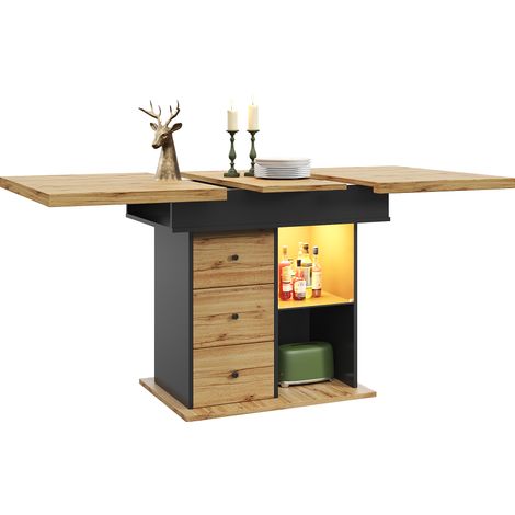 ELVMI Ausziehbarer Esstisch für 4 bis 6 Personen mit 2 Schubladen, Verstellbaren Regalen, LED, 110x80x75 cm, Schwarz (1/5)