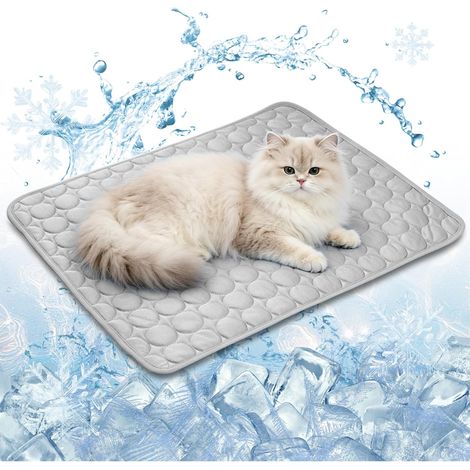Tapis de Refroidissement pour Chat 50x40cm, Tapis Rafraîchissant Anti-Griffures, Non Toxique et Pliable, Lavable en Machine, Tapis Rafraîchissant Chat pour Intérieur, Extérieur et Voiture (S/Gris) (1/5)