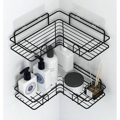Etagere Douche, Étagère Angle Douche Sans Percage, Rangement Salle de bain, Porte Savon Douche Inox , 23cm(Noir)