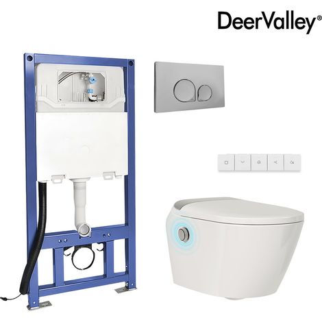 toilette intelligente wc suspendu avec réservoir d’eau, DeerValley toilette moderne et intelligente avec bidet intégré, télécommande en céramique blanche, hauteur confortable, avec bec de lavage autom (1/5)