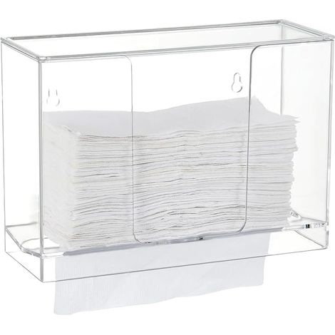 Distributeur d'essuie-tout mural transparent, avec couvercle, adapté aux serviettes en papier Z, C ou multi-pli, pour comptoir, salle de bain, WC et cuisine. (1/5)